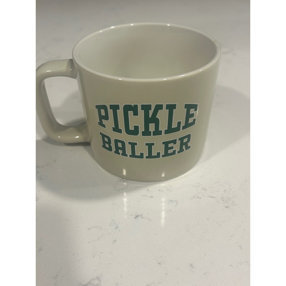 Pickle Baller Stoneware Coffee Mug Cream Green Pickleball Gift Dishwasher Safe